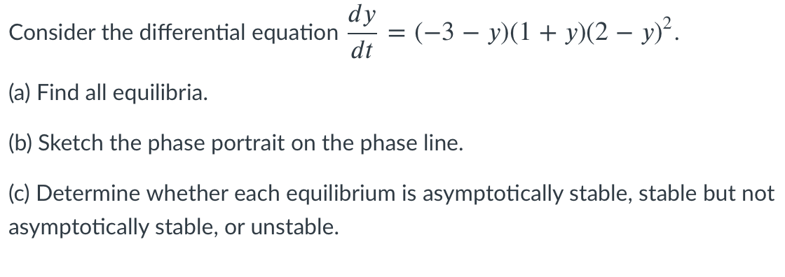 Solved dy Consider the differential equation dt = (-3 - y)(1 | Chegg.com