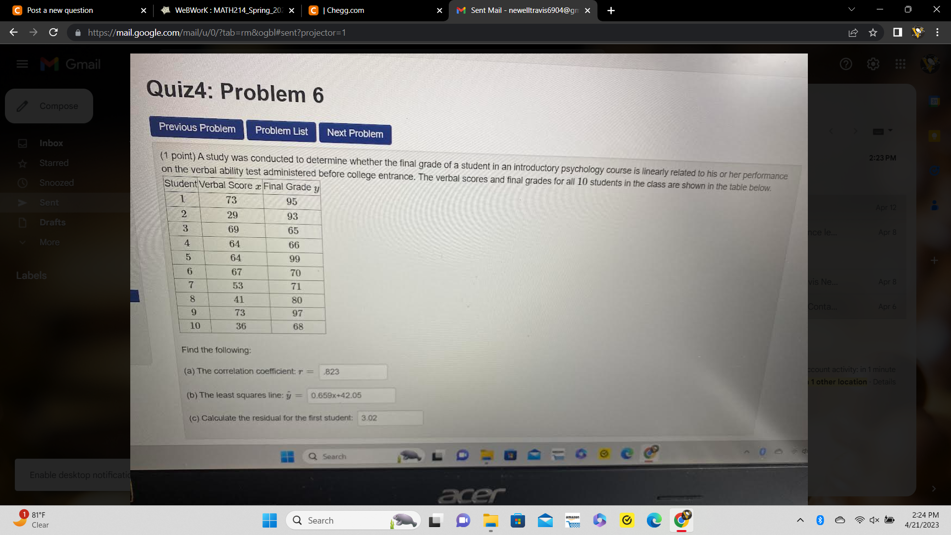 Solved (1 point) A study was conducted to determine whether | Chegg.com