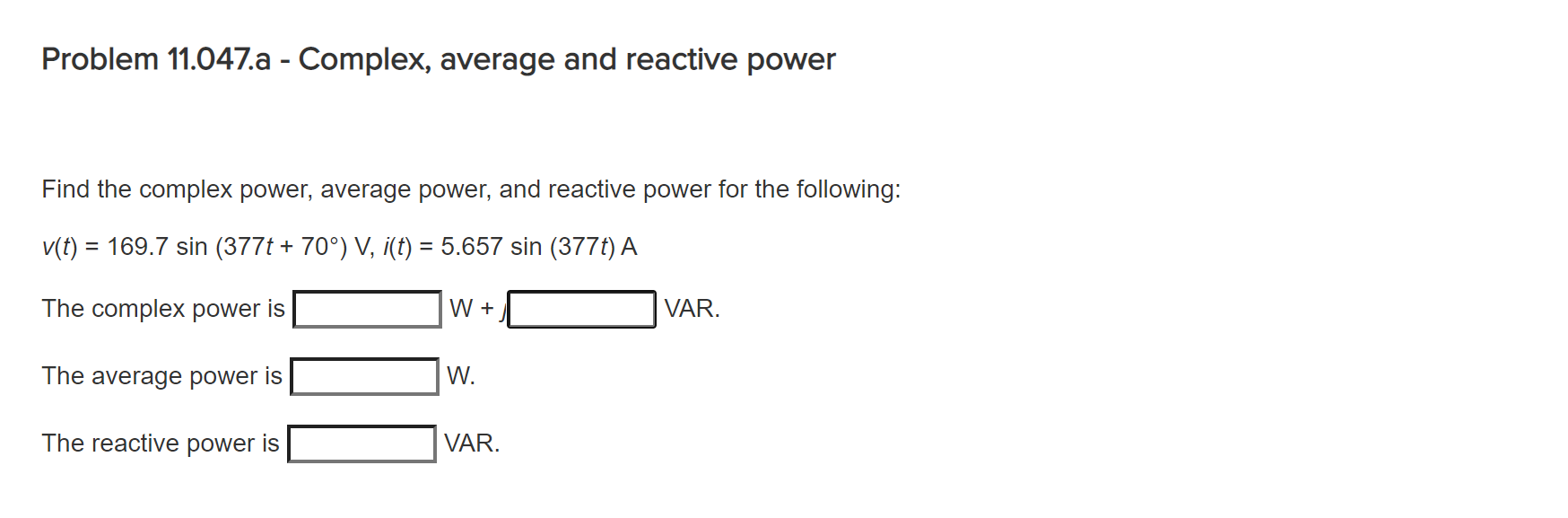 Solved Problem 11.047.a - Complex, average and reactive | Chegg.com