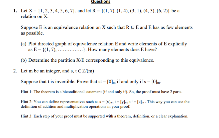 Solved Questions 1 Let X 1 2 3 4 5 6 7 And Le Chegg Com