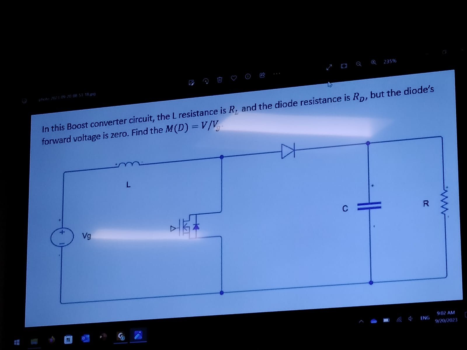 Solved In this Boost converter circuit, the L resistance is