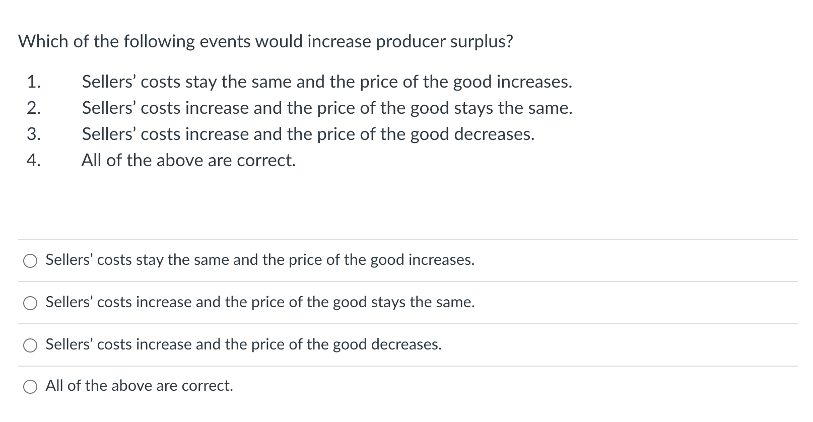Solved Which of the following events would increase producer | Chegg.com