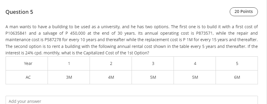 Solved A man wants to have a building to be used as a | Chegg.com