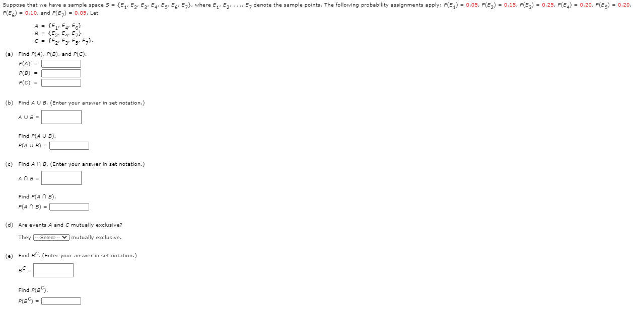 Solved Suppose that we have a sample space S = {E1, E2, E3, | Chegg.com