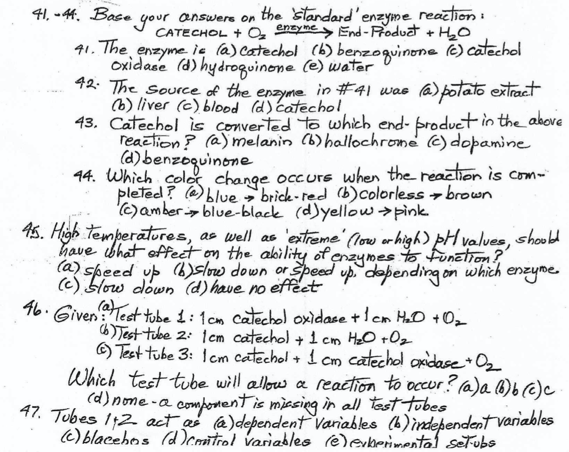 Solved 41. 44. Base your answers on the standard'enzyme