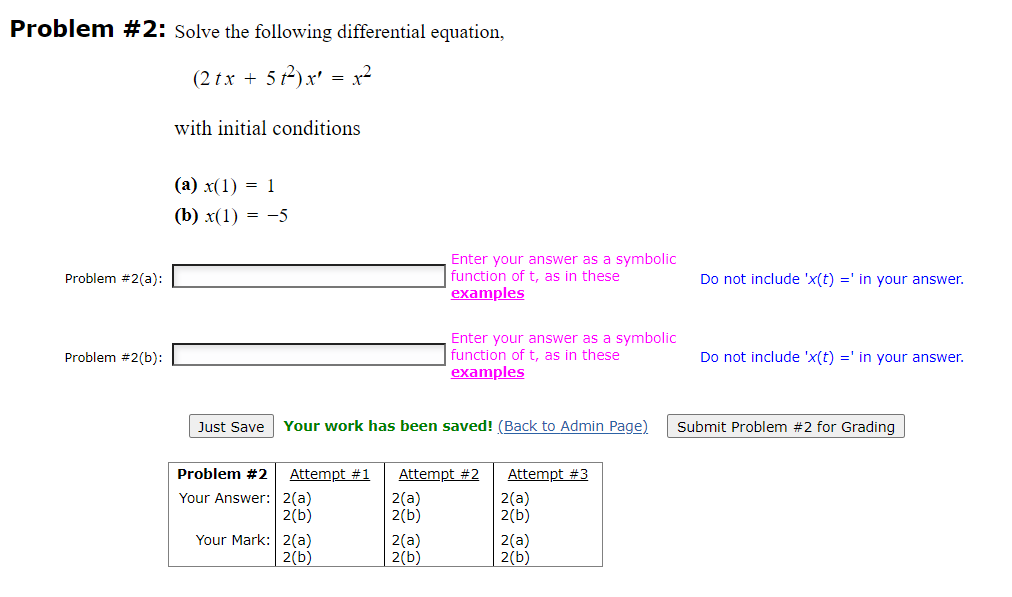 Solved Problem \# 2: Solve The Following Differential | Chegg.com