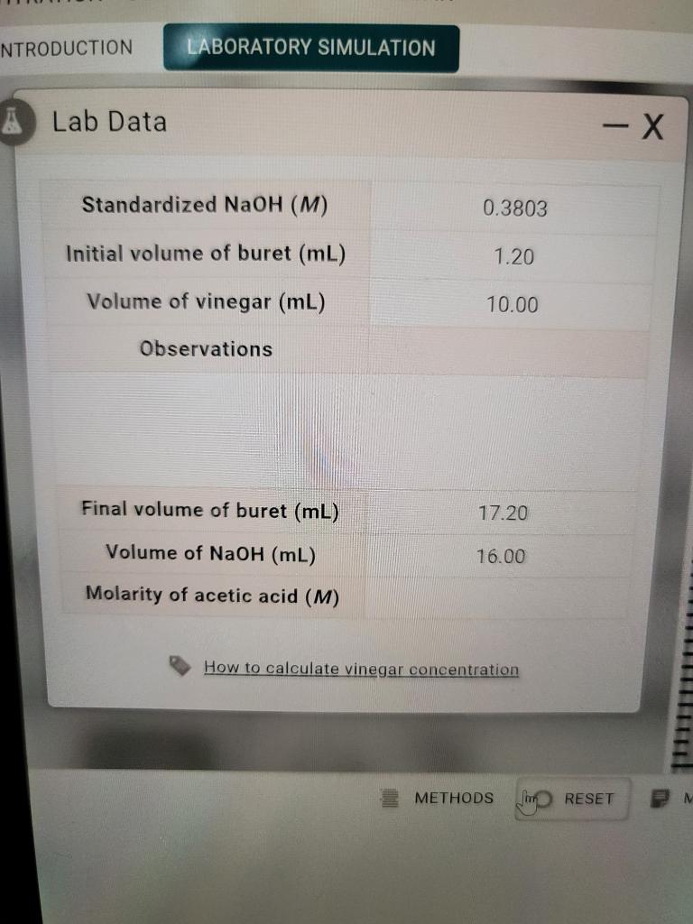 Solved How to calculate vinegar concentration