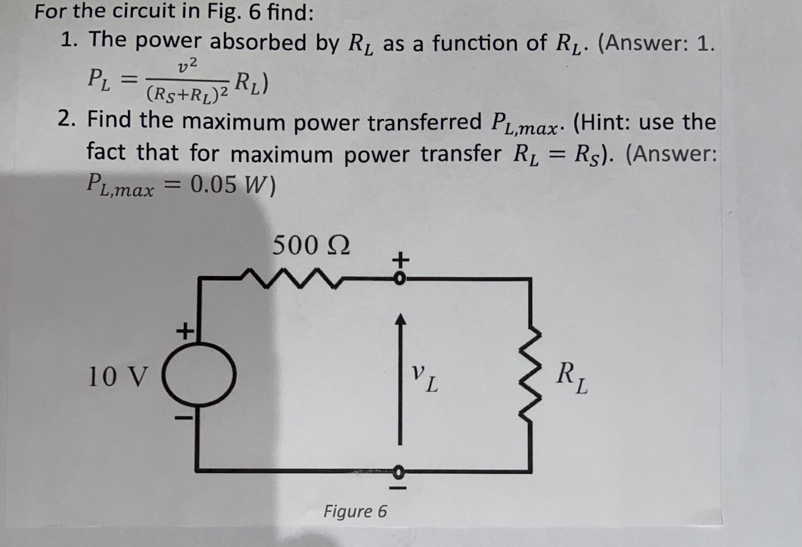 Solved For The Circuit In Fig. 6 Find: 1. The Power Absorbed | Chegg.com