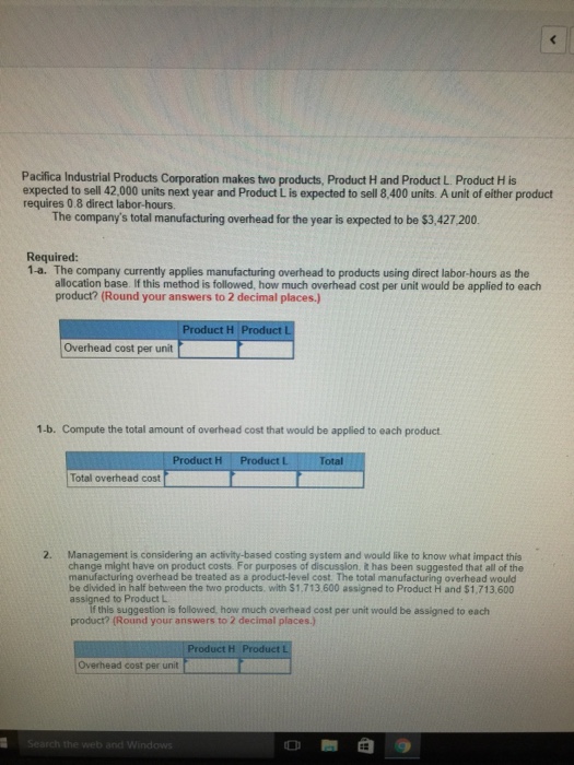 Solved Pacifica Industrial Products Corporation makes two