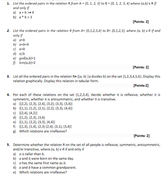 Solved: 1. List The Ordered Pairs In The Relation R From A... | Chegg.com