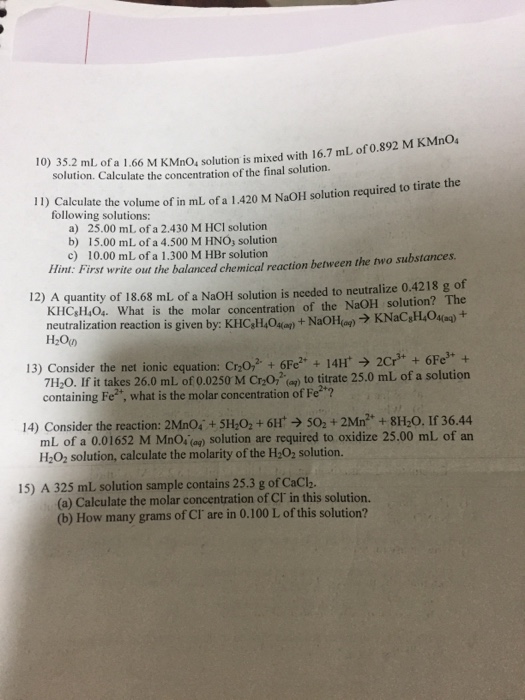 Solved soluion Ofa66 MnO, solution is mixed with 16.7 ml. | Chegg.com