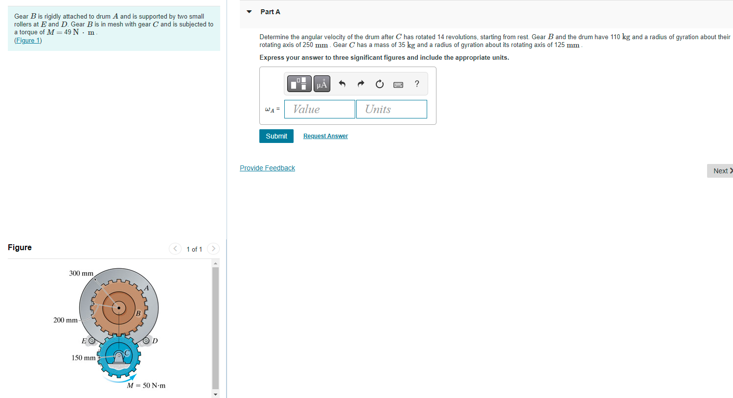 Solved Gear B is rigidly attached to drum A and is supported