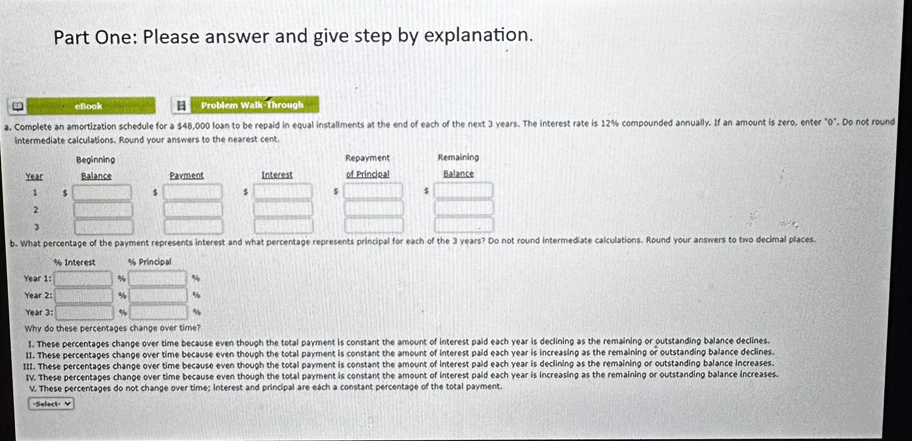 Solved Part One: Please answer and give step by explanation. | Chegg.com