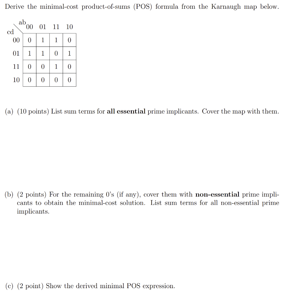 Solved Derive the minimal-cost product-of-sums (POS) formula | Chegg.com