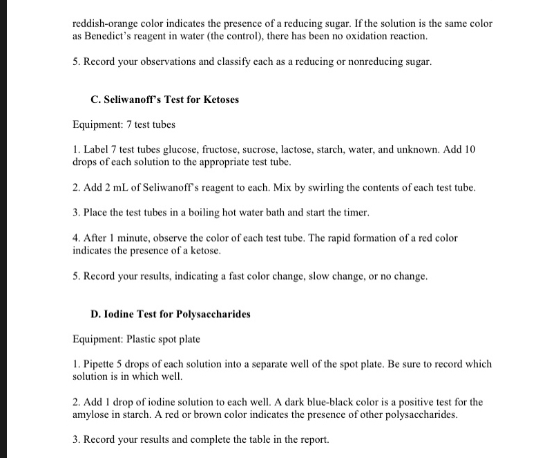 Solved B. Benedict's Test for Reducing Sugars Equipment 7