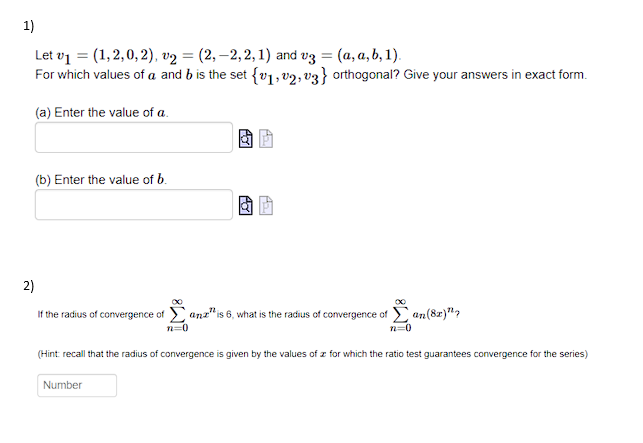 Solved Let v1=(1,2,0,2),v2=(2,−2,2,1) and v3=(a,a,b,1). For | Chegg.com