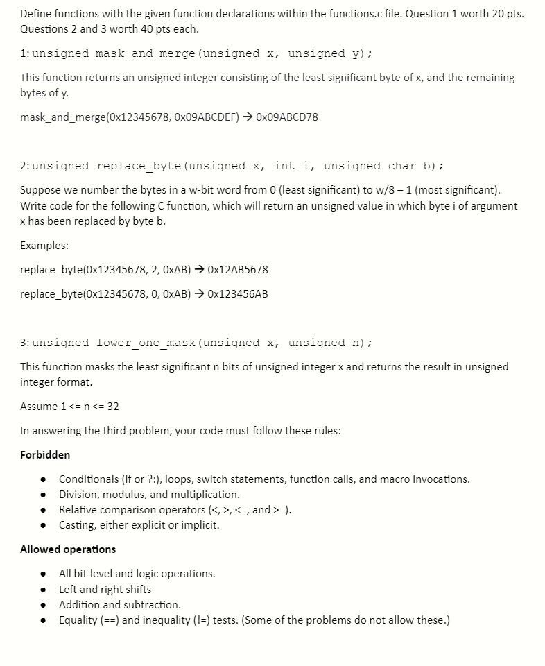 Solved Define functions with the given function declarations | Chegg.com