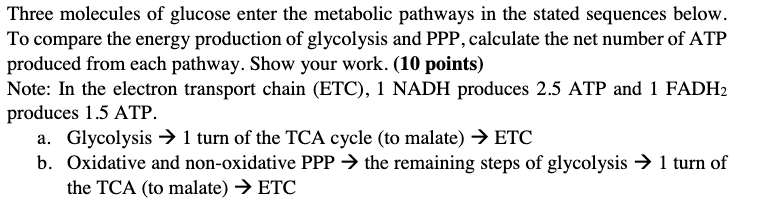 Solved Three molecules of glucose enter the metabolic | Chegg.com