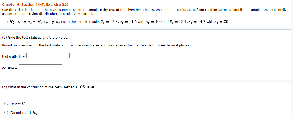 Solved Chapter 6, Section 4-HT, Exercise 210 Use the | Chegg.com