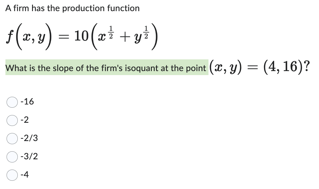 Solved A firm has the production function f(x,y)=10(x21+y21) | Chegg.com