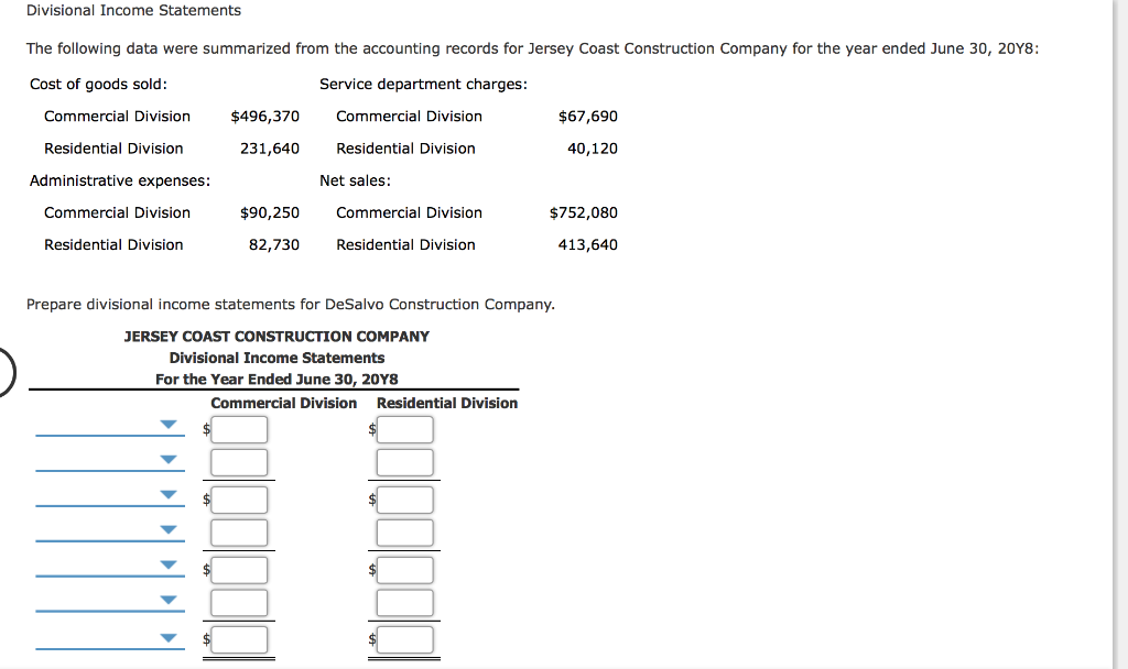 Divisional Income Statement Example Solved Divisional Income Statements The following data were | Chegg.com