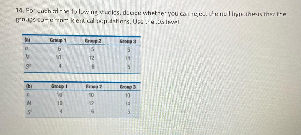 Solved 14. For each of the following studies, decide whether | Chegg.com