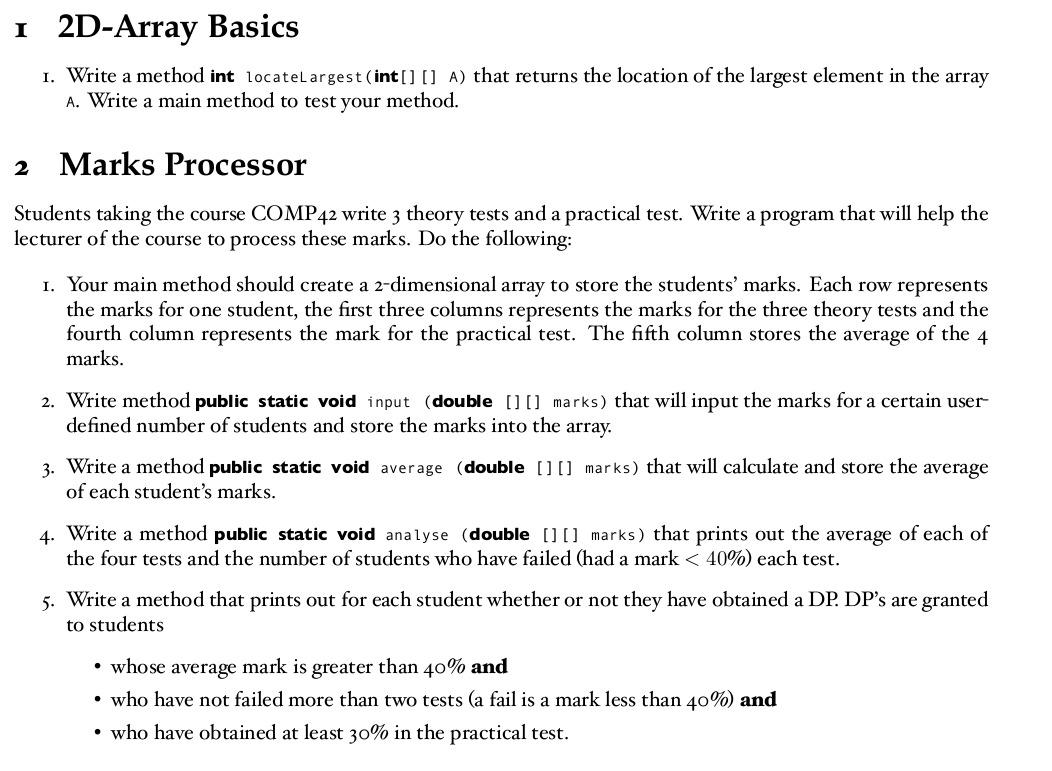 Solved I 2D-Array Basics 1. Write a method int locateLargest | Chegg.com