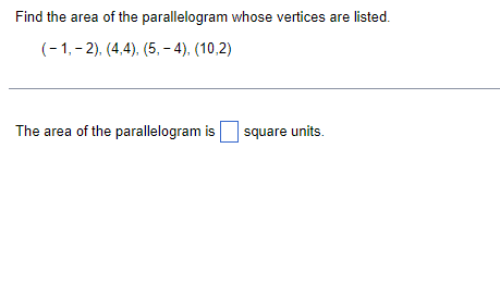 find the area of the parallelogram with 4 vertices calculator