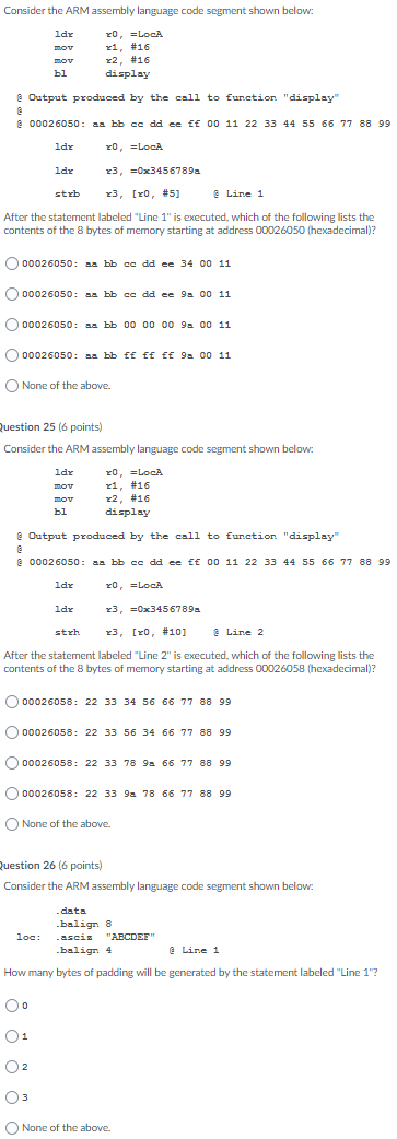 Solved Consider the ARM assembly language code segment shown | Chegg.com