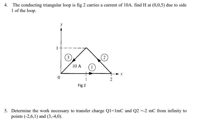 Solved 4. The conducting triangular loop is fig 2 carries a | Chegg.com