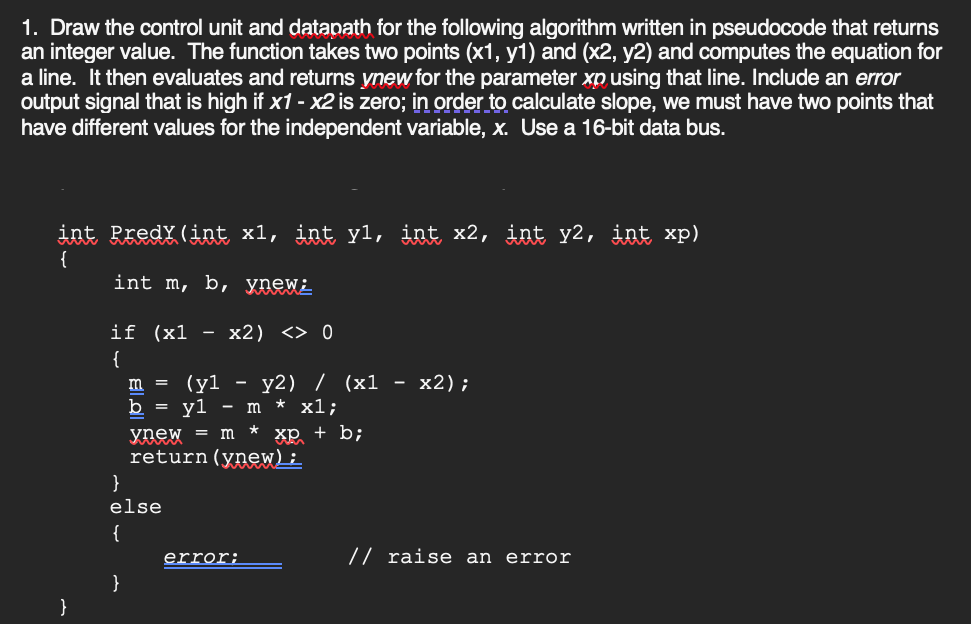 Solved 1. Draw the control unit and datapath for the | Chegg.com