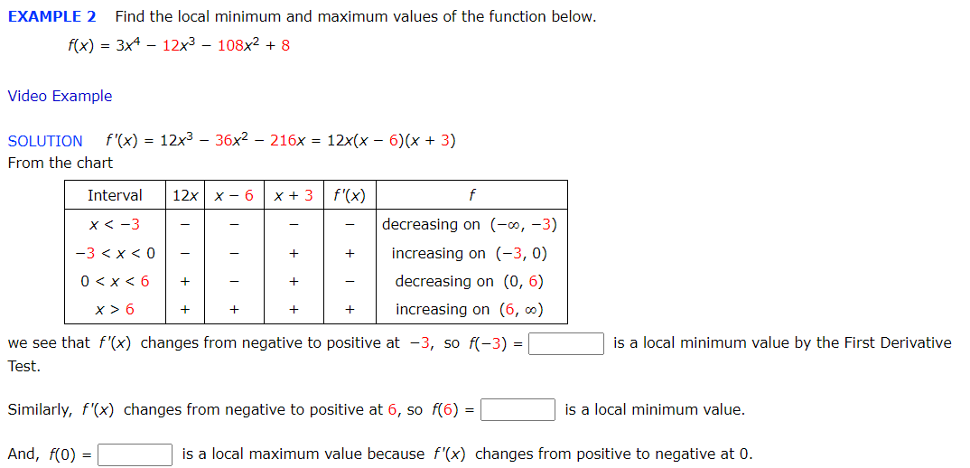 Solved EXAMPLE 2 Find the local minimum and maximum values | Chegg.com