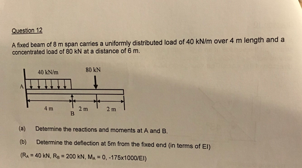 solved-a-fixed-beam-of-8-m-span-carries-a-uniformly-chegg