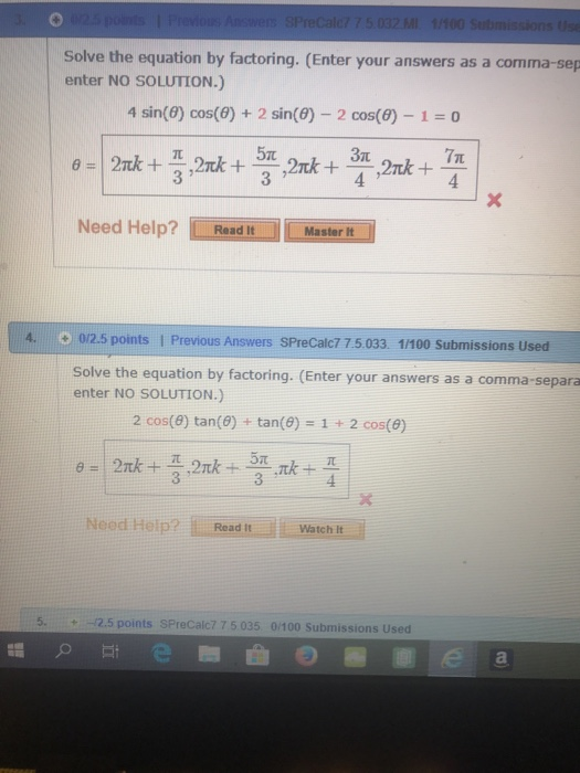 Solved SPre Solve the equation by factoring. (Enter your | Chegg.com