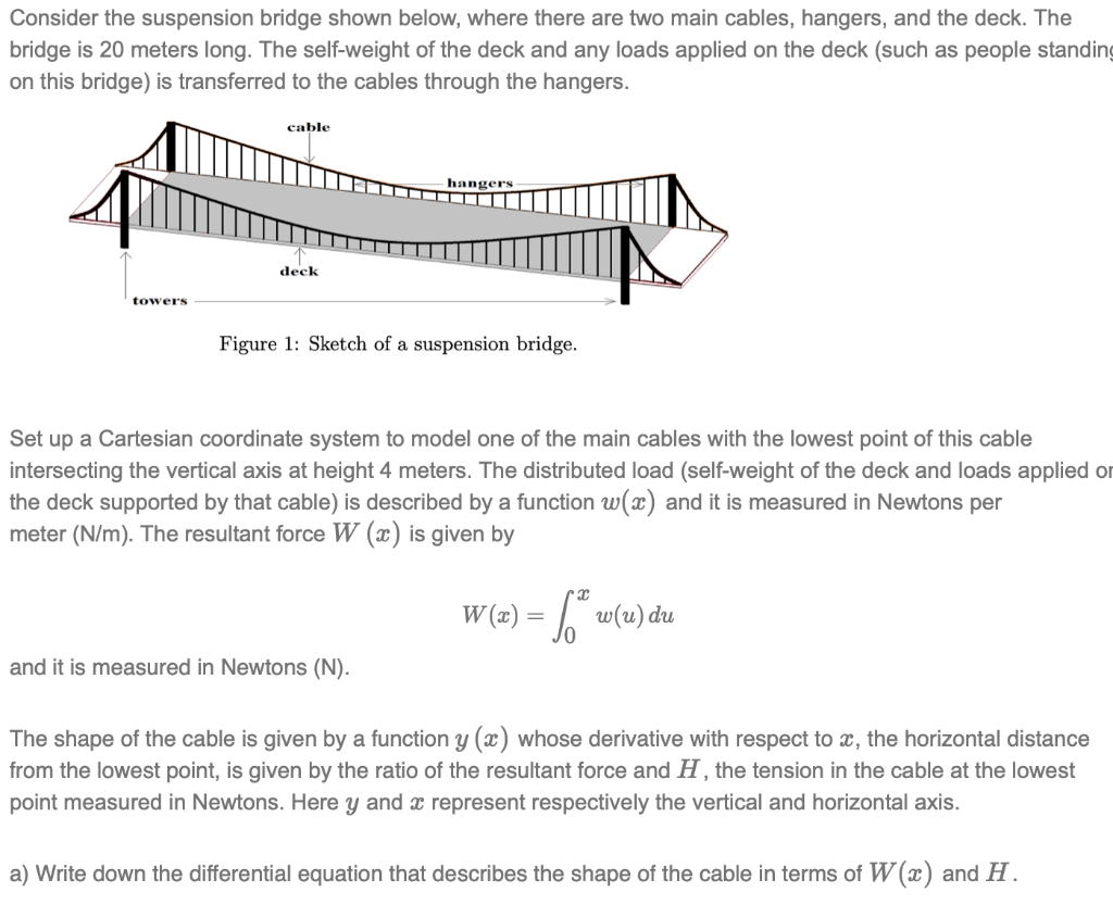 Solved Consider the suspension bridge shown below, where
