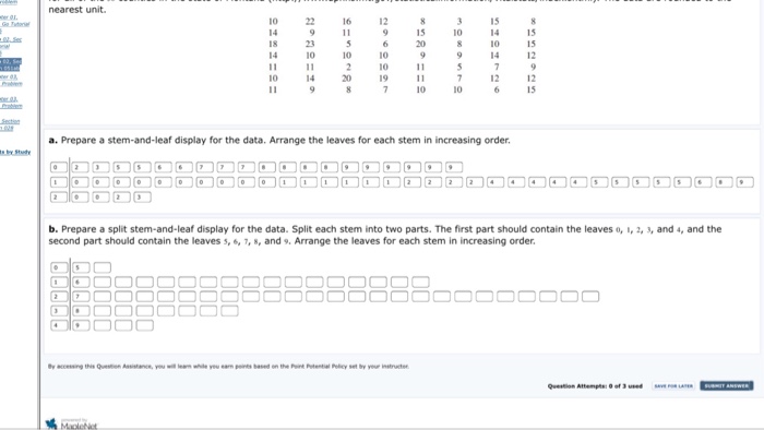 Solved a. Prepare a stem-and-leaf display for the data. | Chegg.com