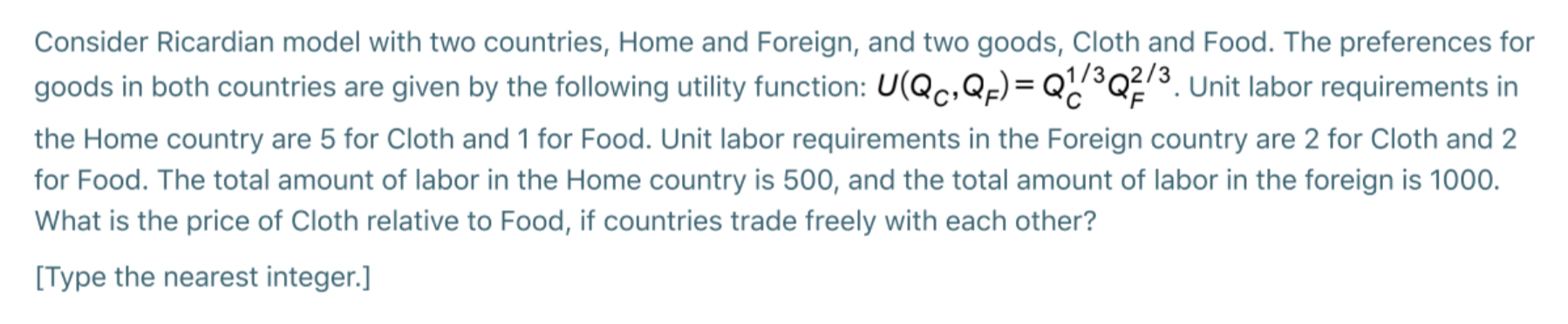 Solved Consider Ricardian model with two countries, Home and | Chegg.com