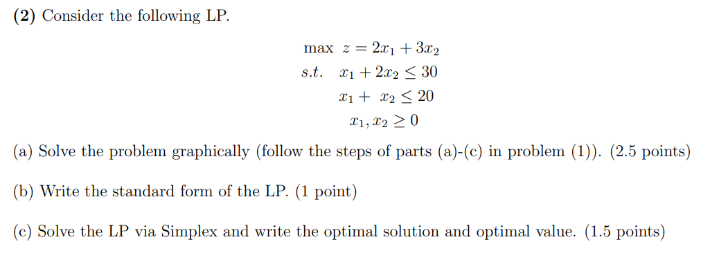 Solved (2) Consider The Following LP. Max S.t. | Chegg.com