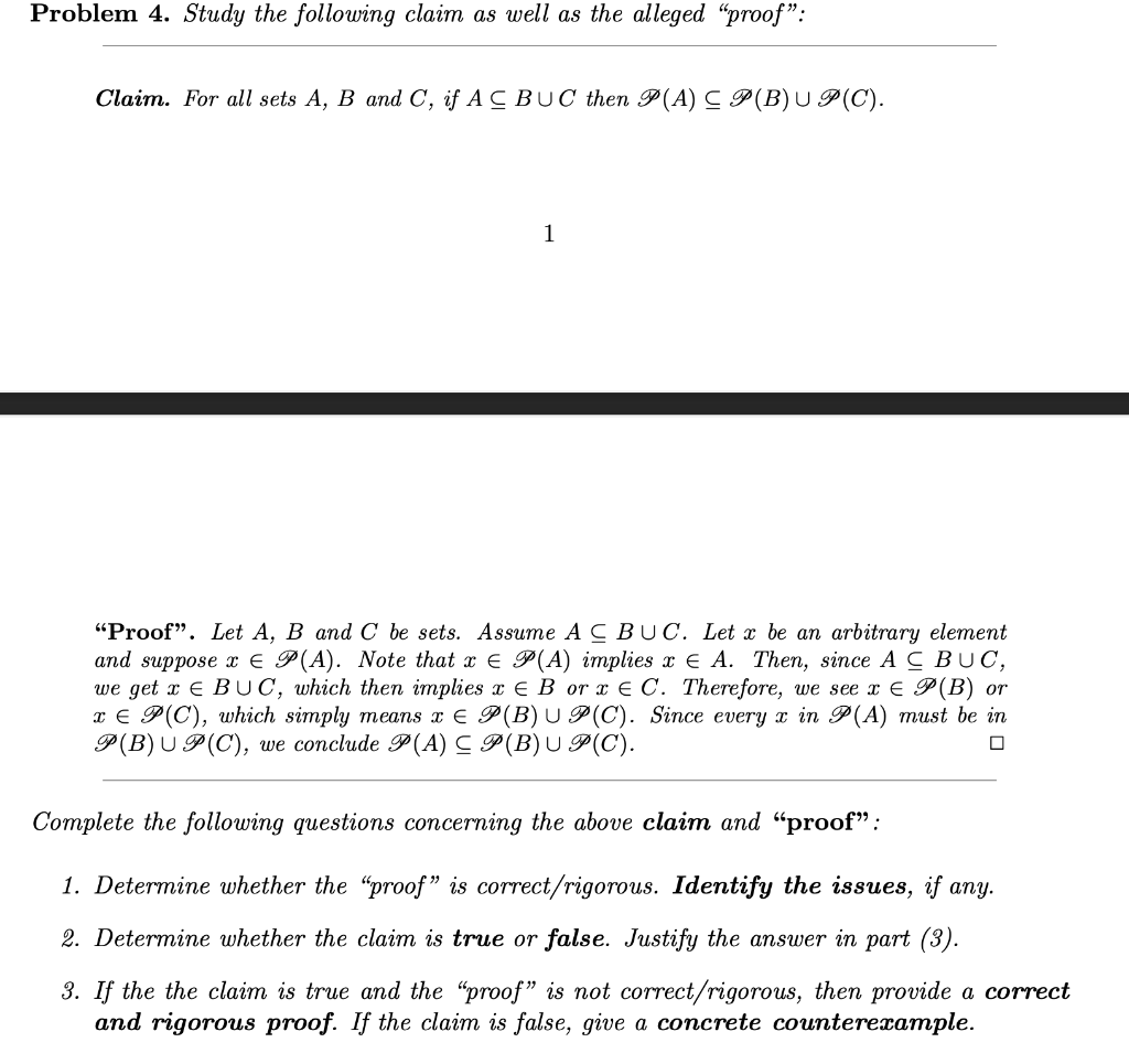 Solved Claim. For All Sets A,B And C, If A⊆B∪C Then | Chegg.com