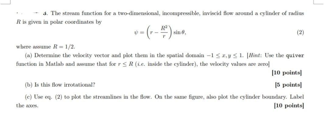 Solved 3. The stream function for a two-dimensional, | Chegg.com