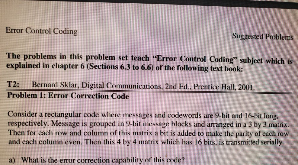 Error Control Coding Suggested Problems The problems | Chegg.com