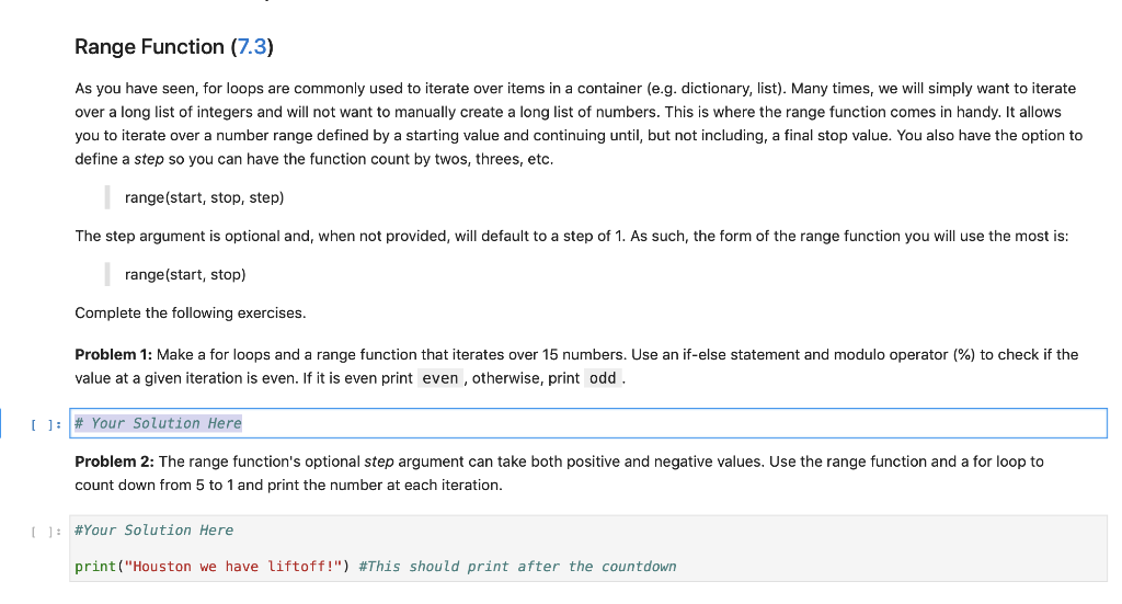 Solved Range Function (7.3) As you have seen, for loops are | Chegg.com