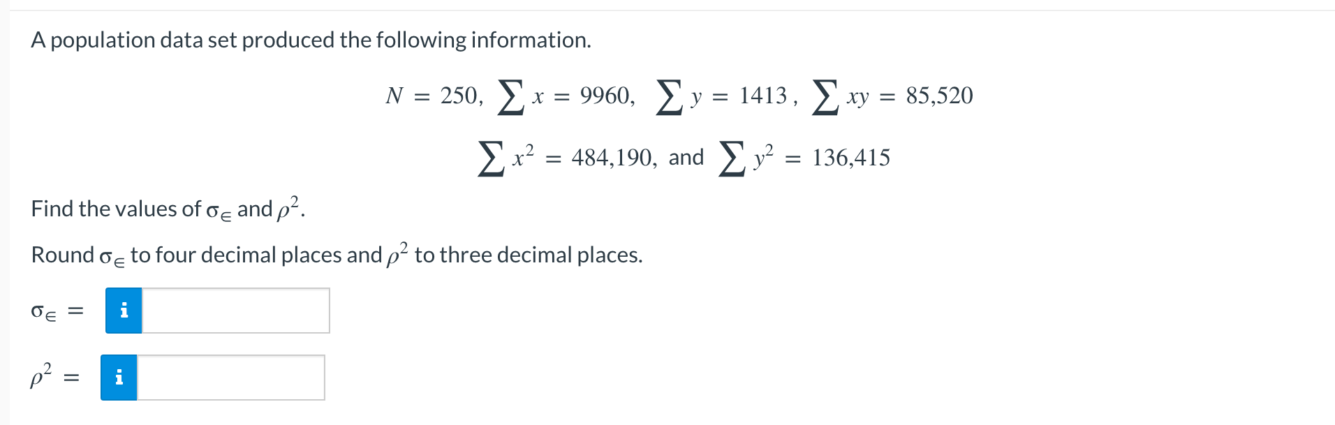Solved A population data set produced the following | Chegg.com