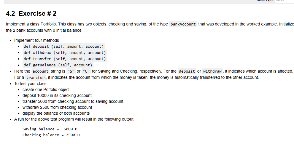 Solved 4.2 Exercise #2 Implement a class Portfolio. This | Chegg.com