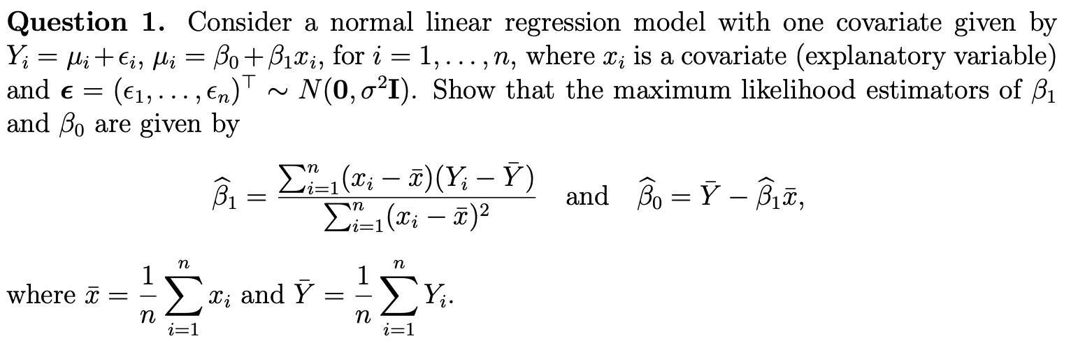 Question 1. Consider a normal linear regression model | Chegg.com