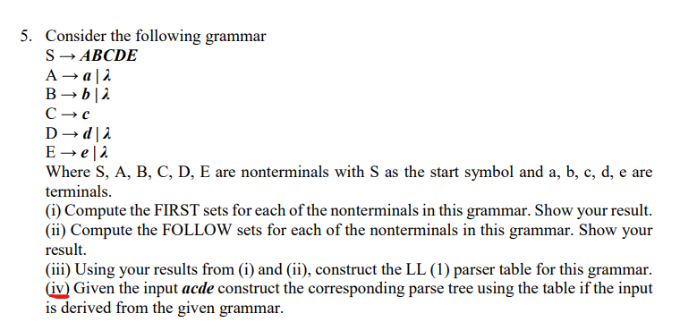 Solved Consider the following grammar S→ABCDE | Chegg.com