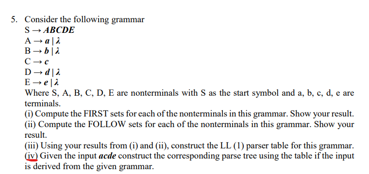 Solved Consider The Following Grammar S→ABCDE | Chegg.com