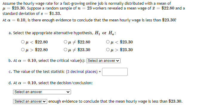 Solved Assume the hourly wage rate for a fast-growing online | Chegg.com