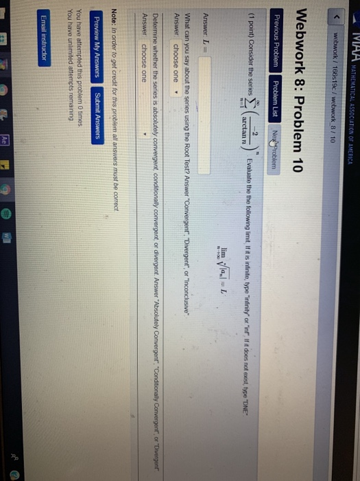 Solved 8 10 Webwork 8: Problem 10 or one You have | Chegg.com