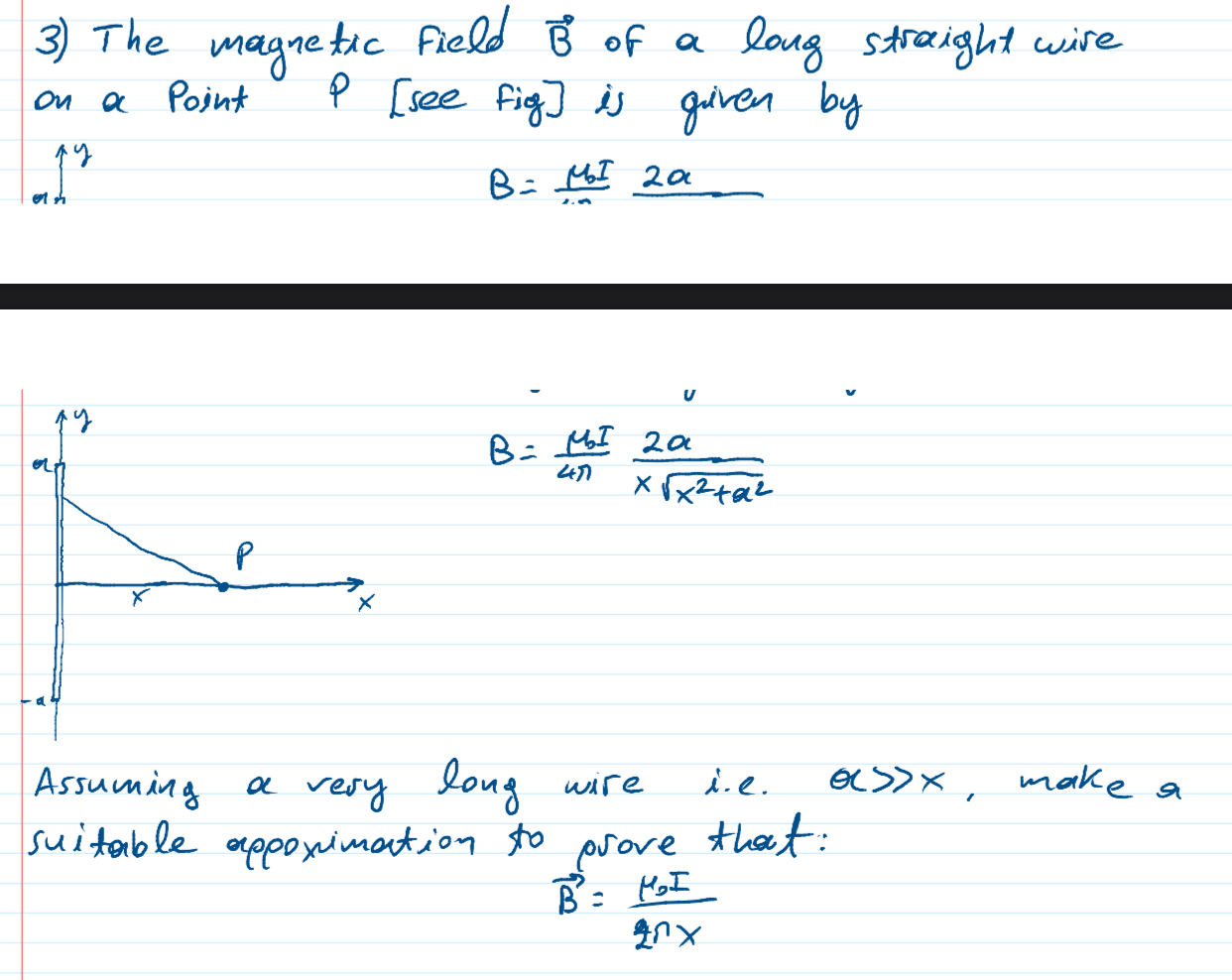 Solved 3) The magnetic field B of a long straight wire P | Chegg.com